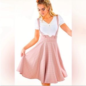 NWT Voodoo Vixen Pink Plaid Helena Skirt with Suspenders Size 10